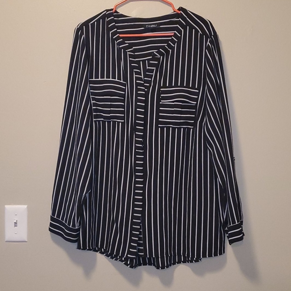 Roz & Ali Black and White Blouse 3x